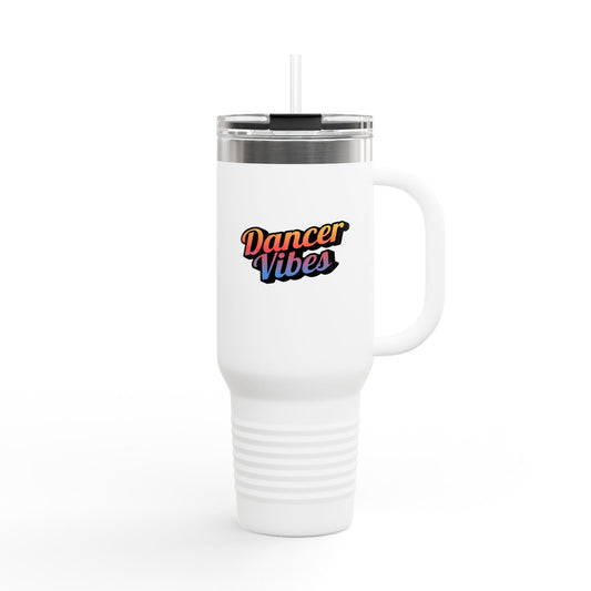 "Dancer Vibes" 40oz Insulated Travel Mug – Retro-Inspired Stainless Steel Tumbler for Dance Lovers | Hot & Cold Beverage Travel Cup with Handle and Leak-Proof Lid