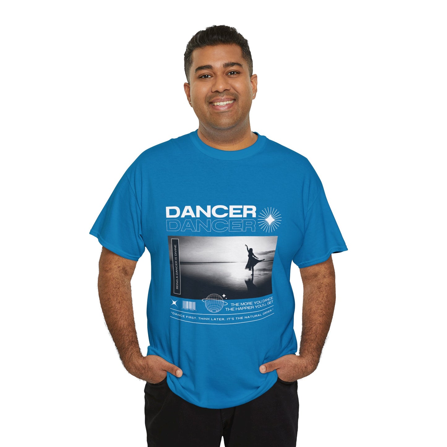 "Dancer" Arabesque Beach Scene Unisex Heavy Cotton Tee – Streetwear-Inspired Ballet Dance Graphic T-Shirt