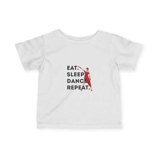 "Eat, Sleep, Dance, Repeat" Infant Fine Jersey Tee – Bold Dancer Graphic Baby Dance T-Shirt for Active Little Performers