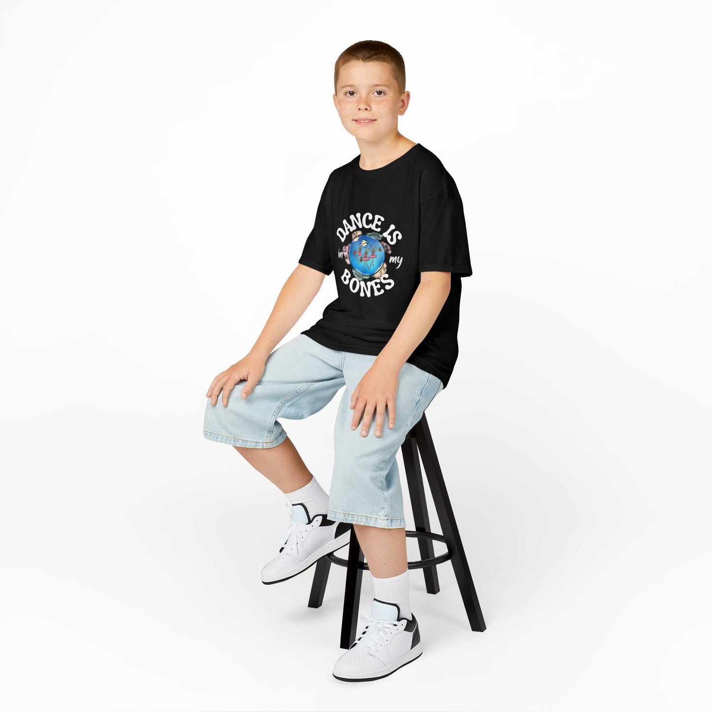"Dance Is in My Bones” Halloween Dance T-Shirt with Dancing Skeletons Graphic - Kids Heavy Cotton™ Tee