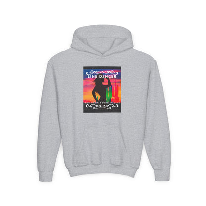 "Line Dancer" Youth Hoodie – Western Country Dance Graphic – 'Get Your Boots in Line' Unisex Pullover for Kids