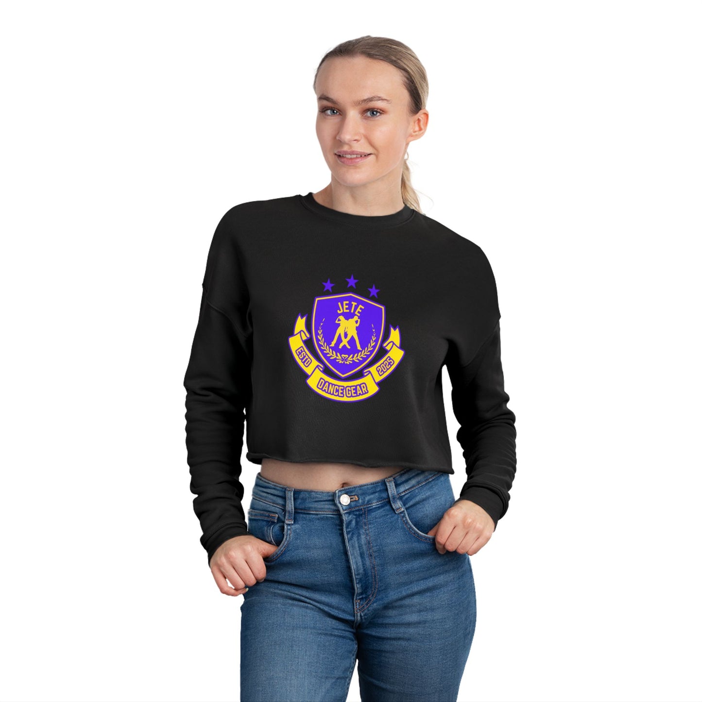 "Jeté Dance Gear" Women’s Cropped Dance Sweatshirt – Bold Collegiate-Inspired Graphic | Trendy Ballet & Studio Apparel for Dancers