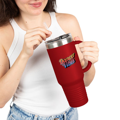 "Dancer Vibes" 40oz Insulated Travel Mug – Retro-Inspired Stainless Steel Tumbler for Dance Lovers | Hot & Cold Beverage Travel Cup with Handle and Leak-Proof Lid