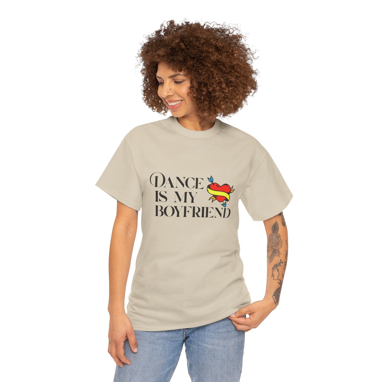 "Dance Is My Boyfriend" Unisex Heavy Cotton Tee – Cute Heart Tattoo Graphic Dance Lover T-Shirt