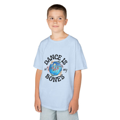 "Dance Is in My Bones” Halloween Dance T-Shirt with Dancing Skeletons Graphic - Kids Heavy Cotton™ Tee
