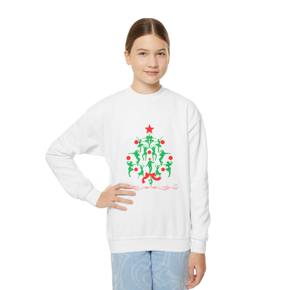 "Christmas Tree Dancer Silhouette" YOUTH SWEATSHIRT  Crewneck – Festive Ballet & Dance Holiday Sweatshirt for Dancers, Teachers, and Studios