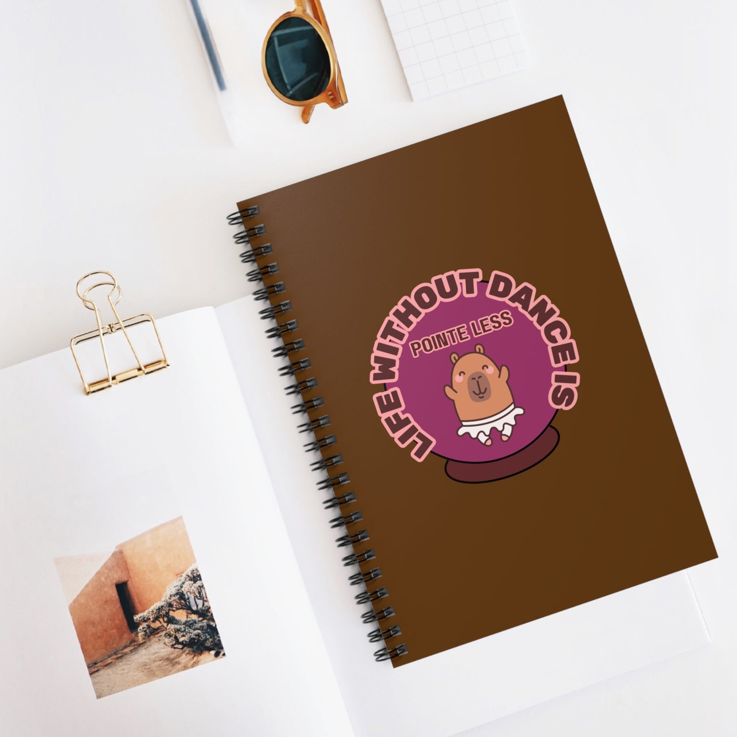 "Life Without Dance Is Pointeless" Spiral Notebook – Funny Ballet Pun Journal with Cute Dancing Capybara Graphic for Dancers & Animal Lovers