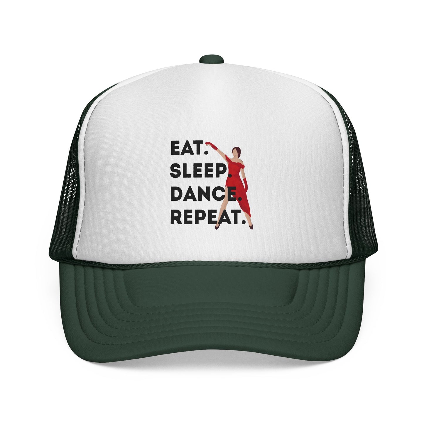 "Eat Sleep Dance Repeat" Trucker Hat – Bold Dancer Graphic Unisex Mesh Cap for Dance Lovers | Dance-Themed Hat
