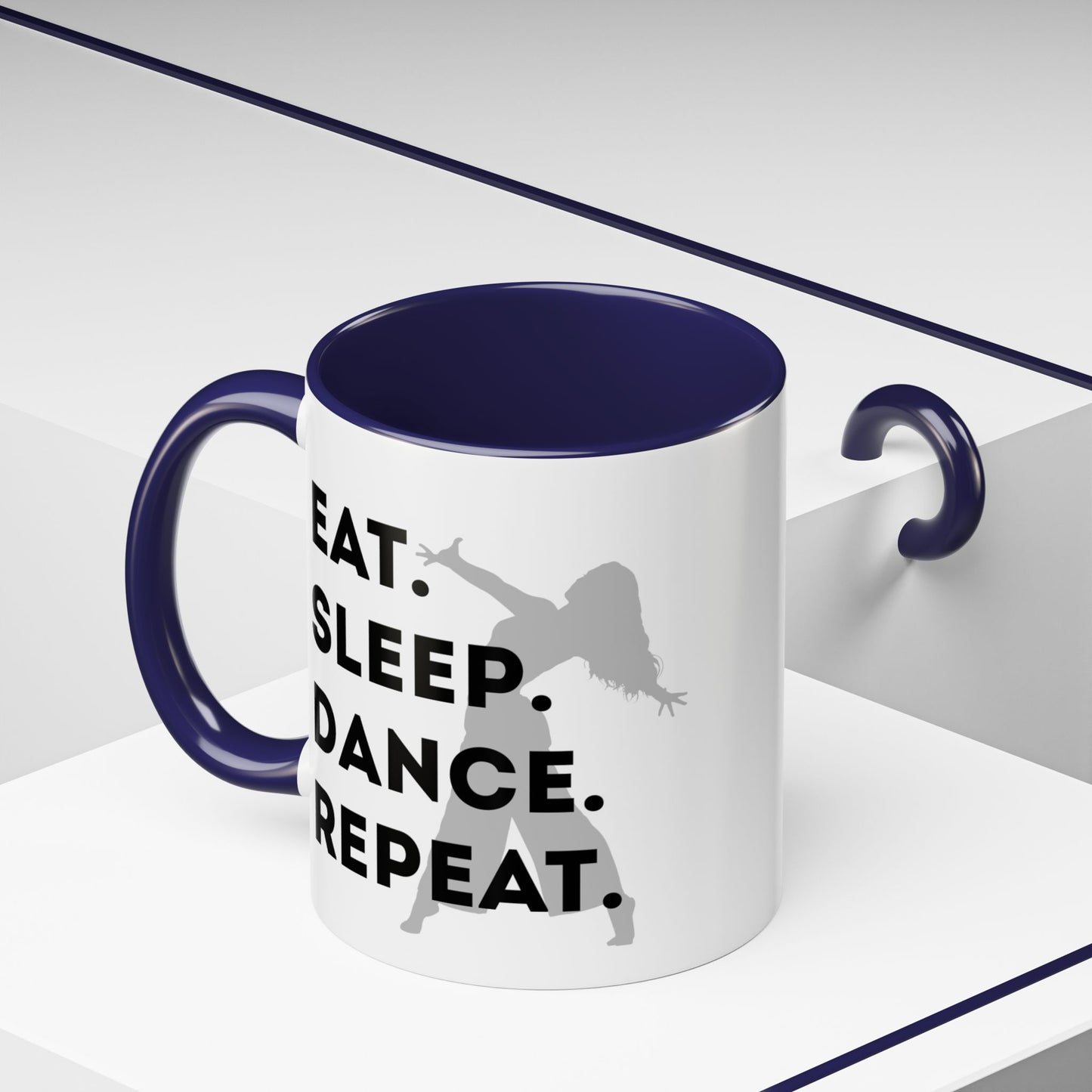 "Eat Sleep Dance Repeat" Accent Coffee Mug – Gray Dancer Graphic Ceramic Mug for Dance Lovers