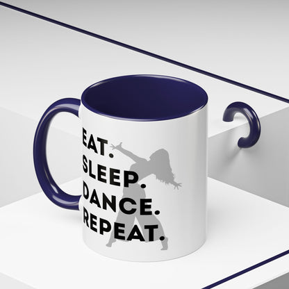 "Eat Sleep Dance Repeat" Accent Coffee Mug – Gray Dancer Graphic Ceramic Mug for Dance Lovers
