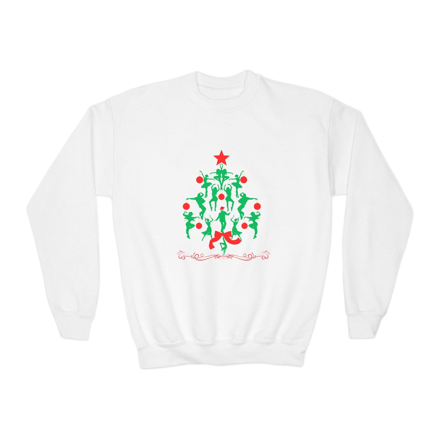 "Christmas Tree Dancer Silhouette" YOUTH SWEATSHIRT  Crewneck – Festive Ballet & Dance Holiday Sweatshirt for Dancers, Teachers, and Studios