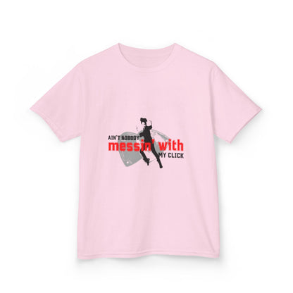 "Ain’t Nobody Messin’ With My Click" – Youth Short Sleeve Dance Tee with Tap Shoes & Tap Dancer Graphic