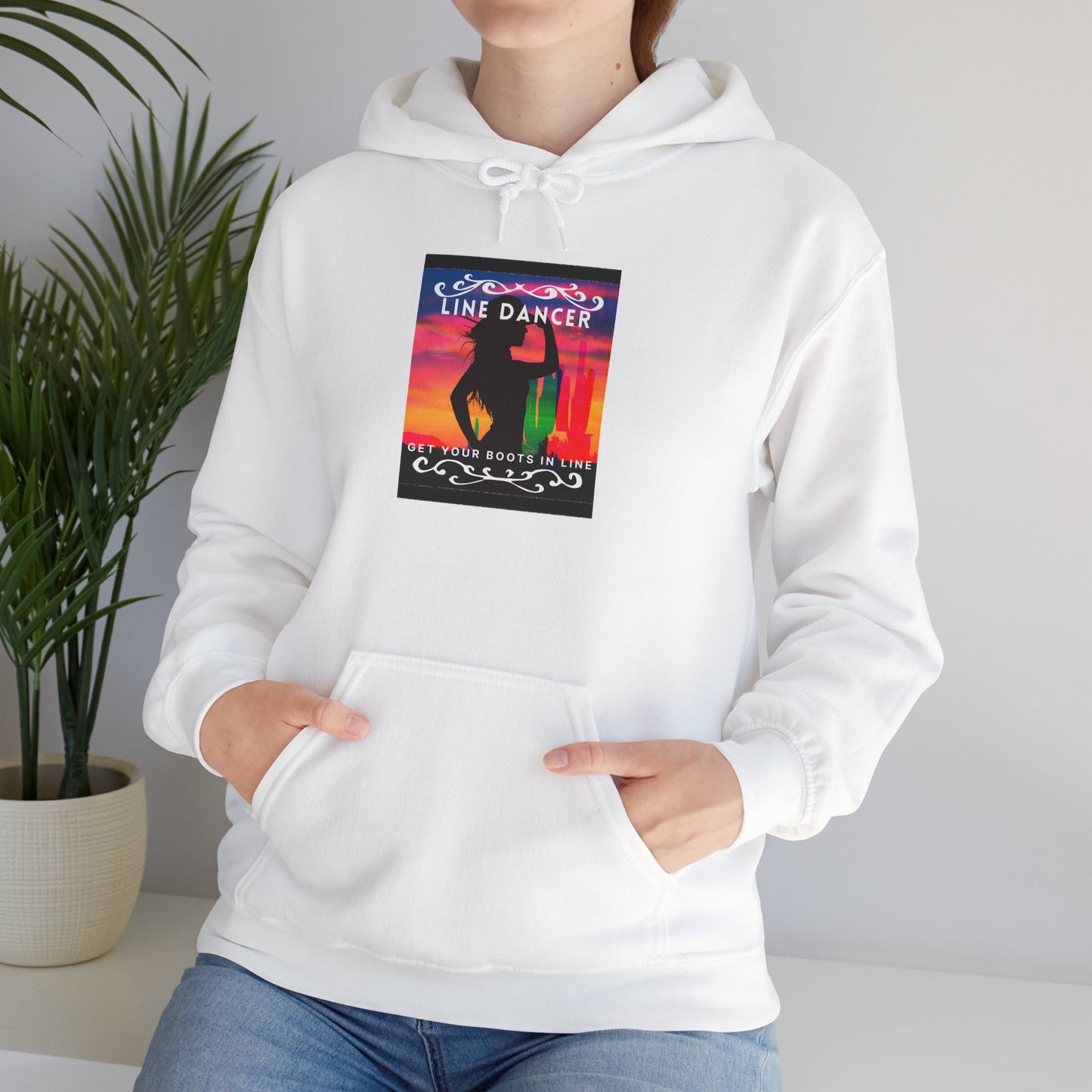 "Line Dancer, Get Your Boots in Line" Western-Inspired Graphic – Unisex Heavy Blend™ Hooded Sweatshirt