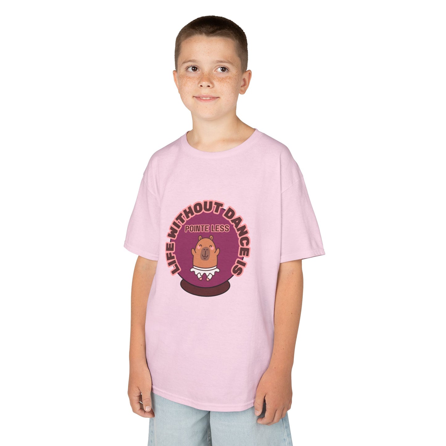 "Life Without Dance Is Pointeless" Youth Dance T-Shirt – Cute Capybara Ballerina Graphic Tee for Kids