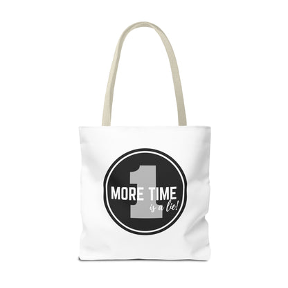"One More Time is a Lie" Dance Tote Bag – Bold Emblem Graphic Canvas Bag for Dancers, Rehearsals & Everyday Use