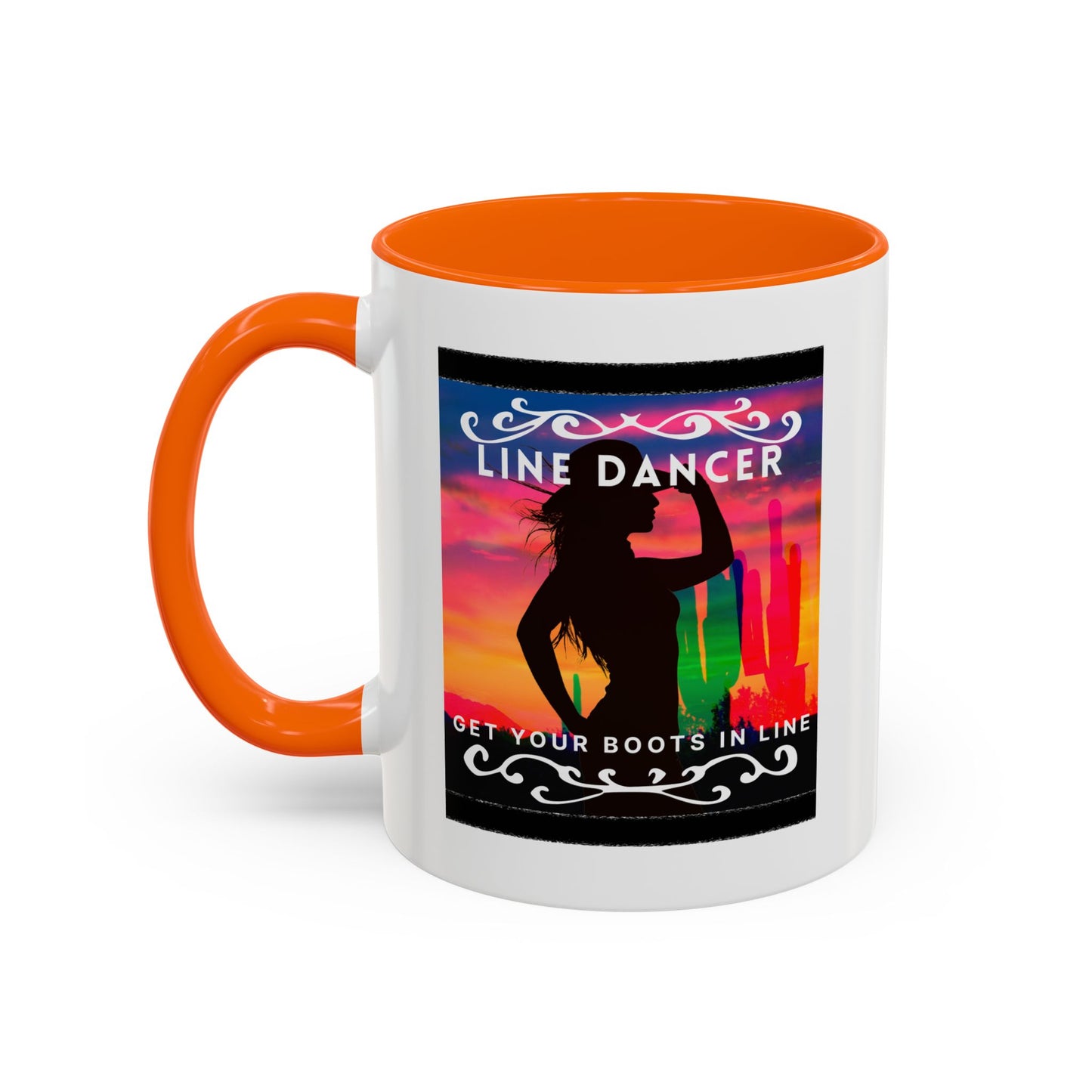 "Line Dancer" Accent Coffee Mug – Cute Cowgirl Graphic Ceramic Mug for Country Dance Lovers