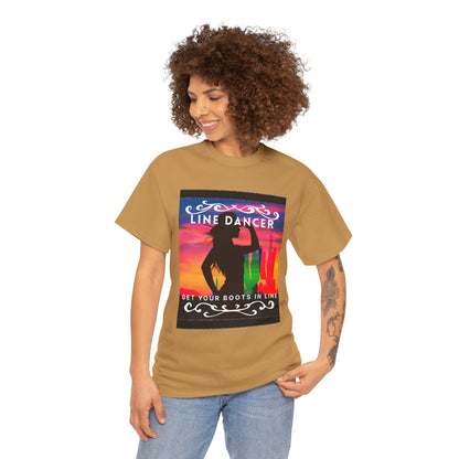 "Line Dancer" Unisex Heavy Cotton T-Shirt – Western Country Dance Graphic Tee – 'Get Your Boots in Line' Cowboy-Inspired Shirt