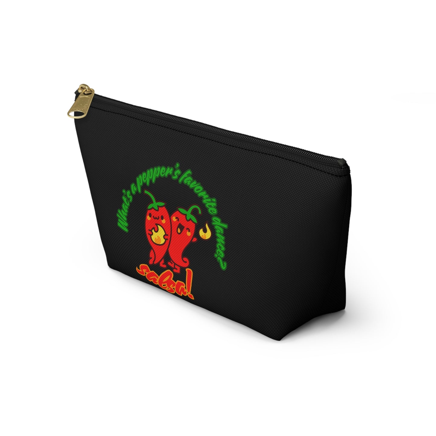 "What’s a Pepper’s Favorite Dance? Salsa!" Makeup Bag – Funny Dance Pun with Colorful Pepper Graphic – Cute Zipper Pouch for Cosmetics, Accessories & Gifts