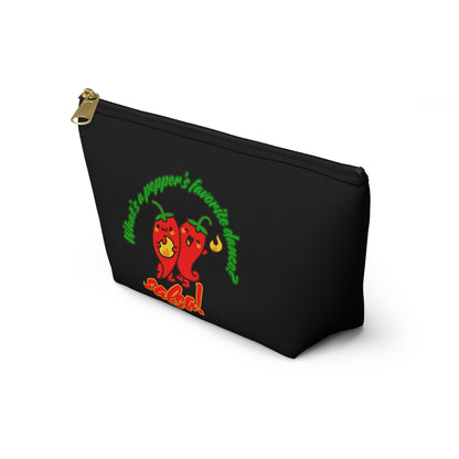 "What’s a Pepper’s Favorite Dance? Salsa!" Makeup Bag – Funny Dance Pun with Colorful Pepper Graphic – Cute Zipper Pouch for Cosmetics, Accessories & Gifts