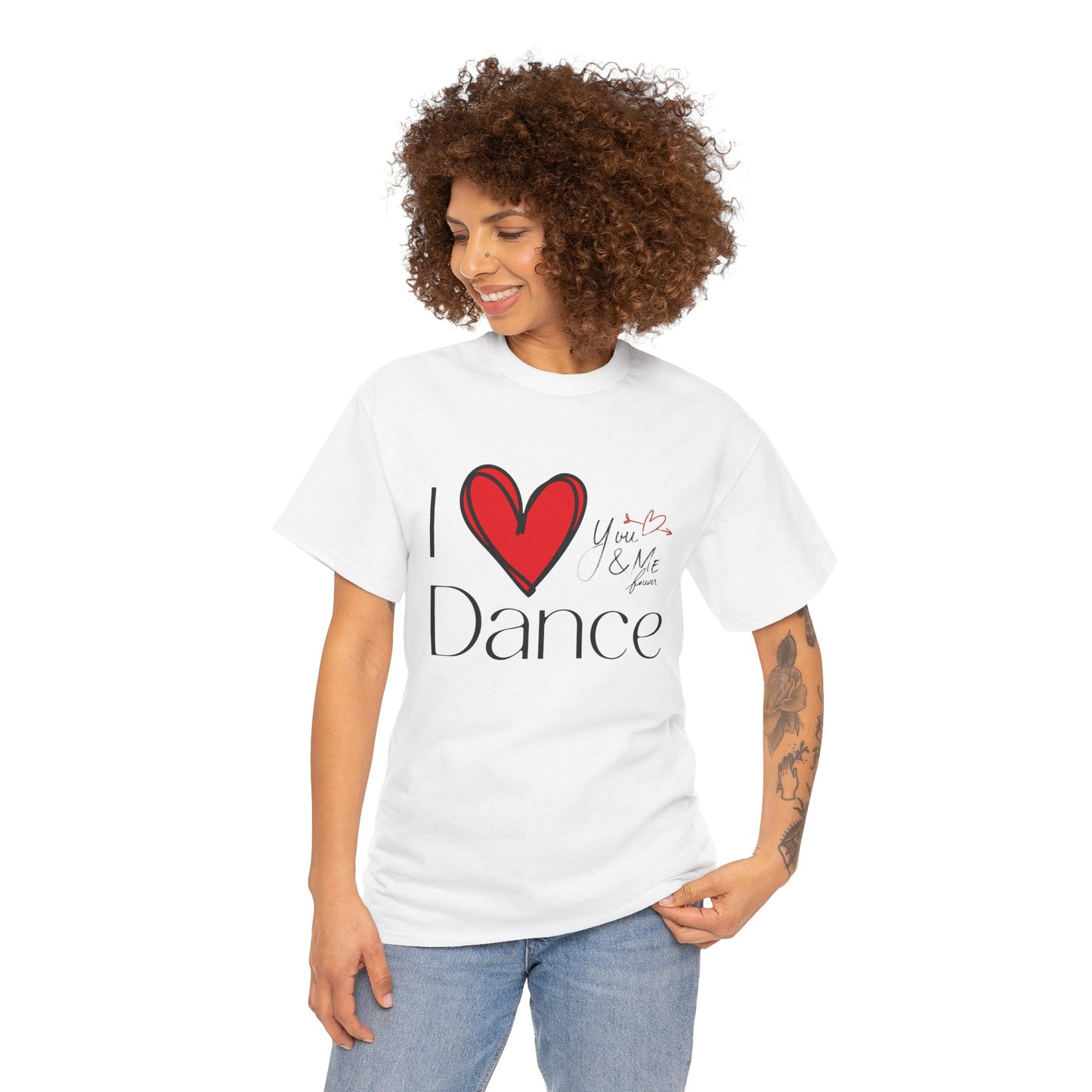 "I Love Dance" Unisex Heavy Cotton Tee – Hand-Drawn Heart & Note Graphic Dance Lover T-Shirt