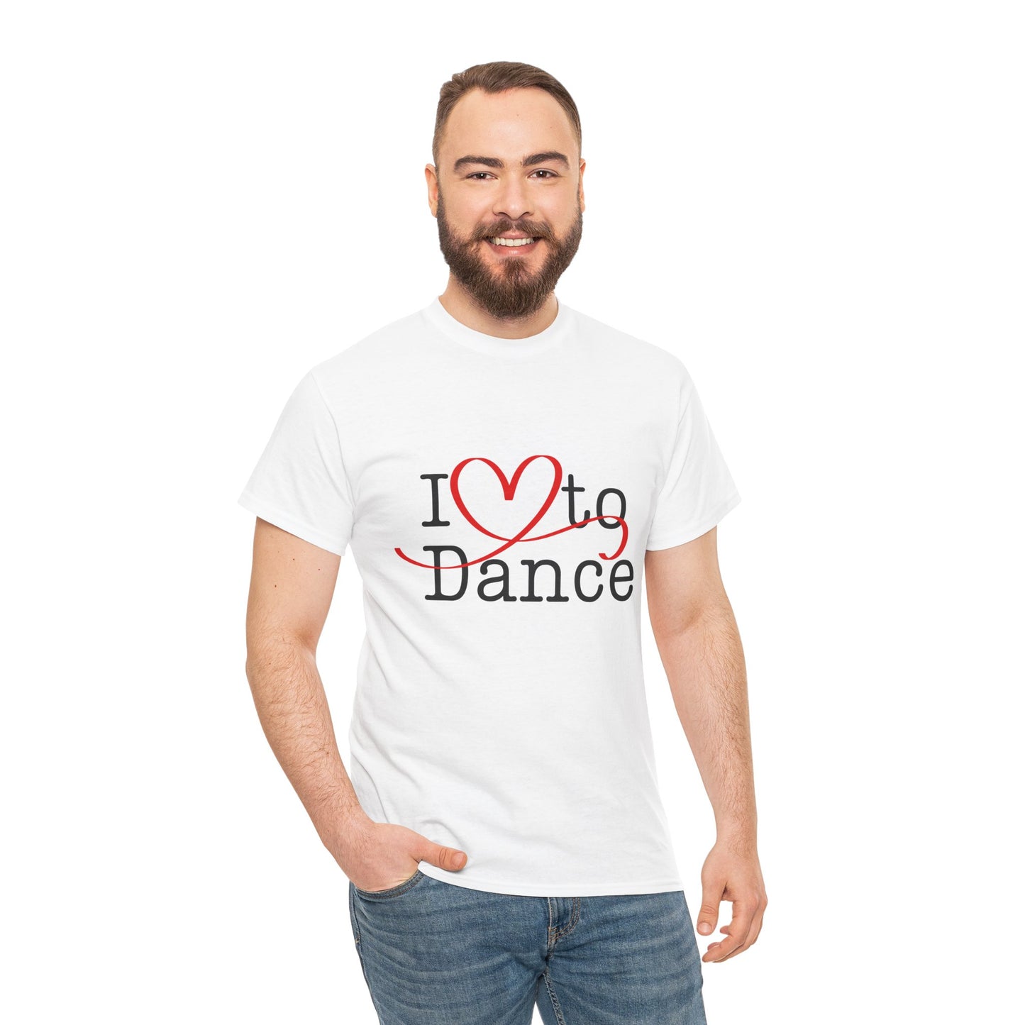 "I Love to Dance" Unisex Heavy Cotton Tee – Hand-Drawn Heart Graphic Dance Lover T-Shirt