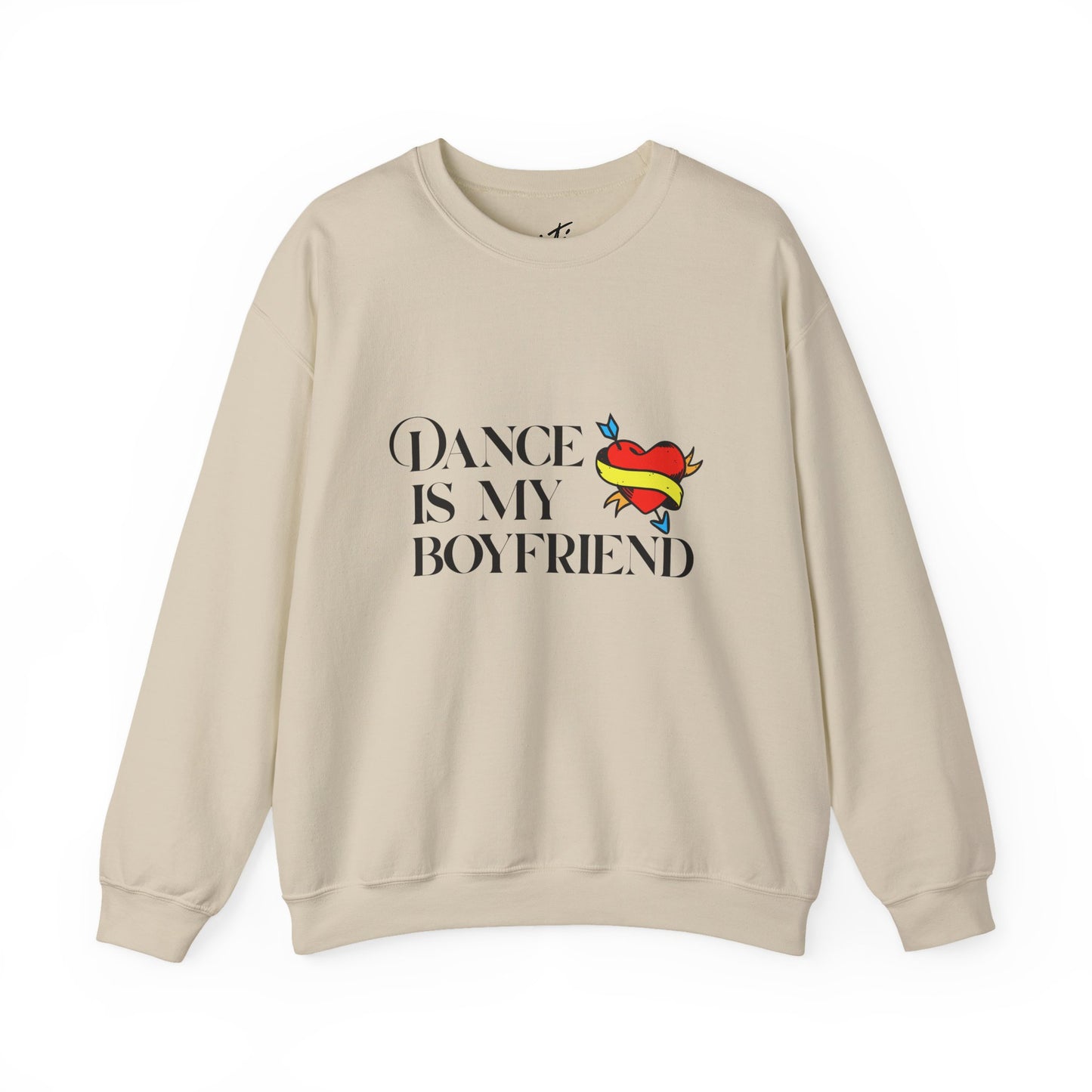 Dance Is My Boyfriend Unisex Crewneck Sweatshirt – Cute Heart Tattoo Graphic Dance Lover Pullover