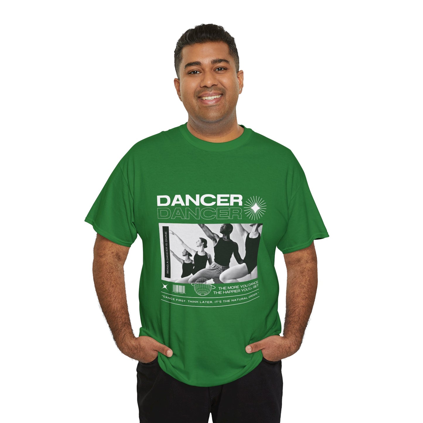 "Dancer" with ballet dancers at the Barre - Unisex Heavy Cotton Tee | Streetwear-Inspired Ballet Training Graphic T-Shirt for Dance Lovers