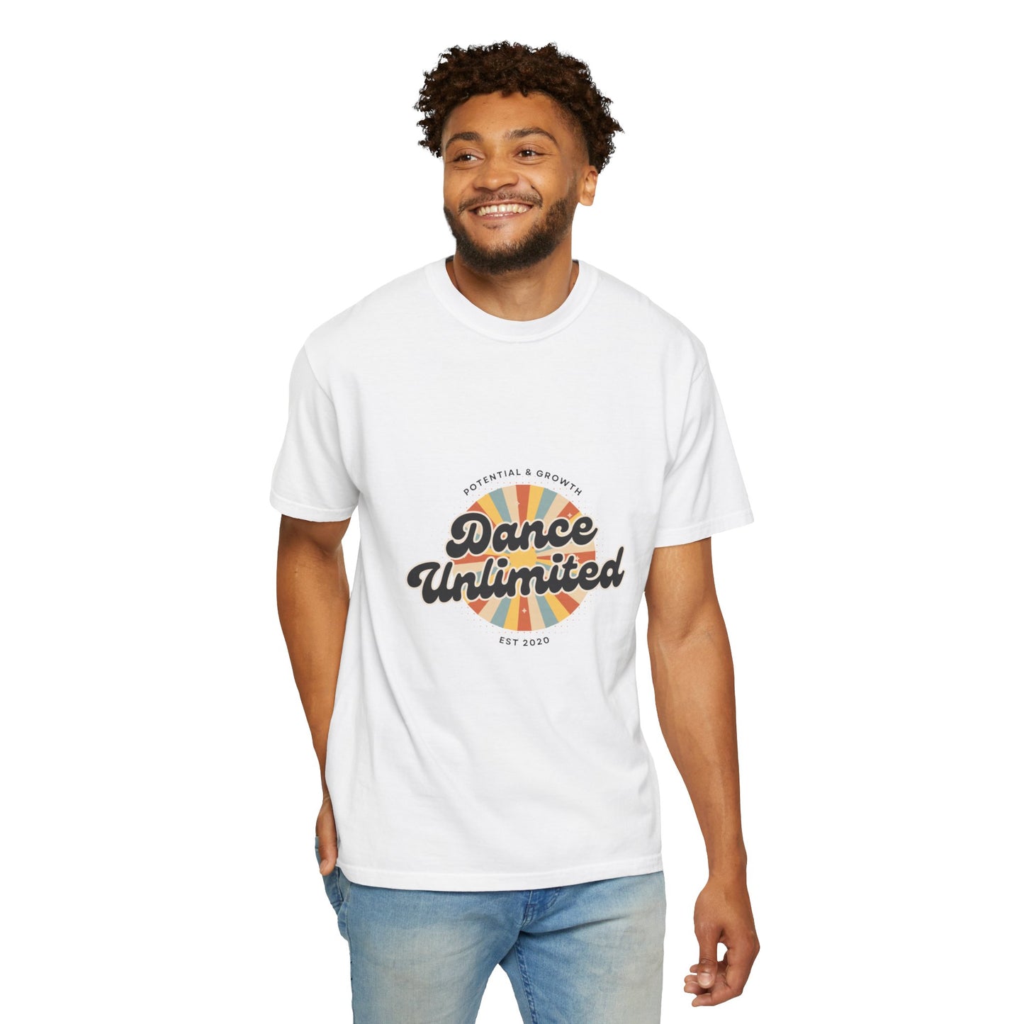 "Dance Unlimited, Potential & Growth" Unisex Garment-Dyed T-Shirt – Retro-Inspired Dance Motivation Graphic Tee – Inspirational Shirt for Dancers"