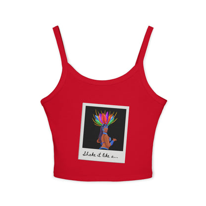 "Shake It Like a..." Women’s Spaghetti Strap Tank Top – Carnival-Inspired Samba Dancer Graphic | Fun Festival & Dancewear Top for Performers & Party Lovers
