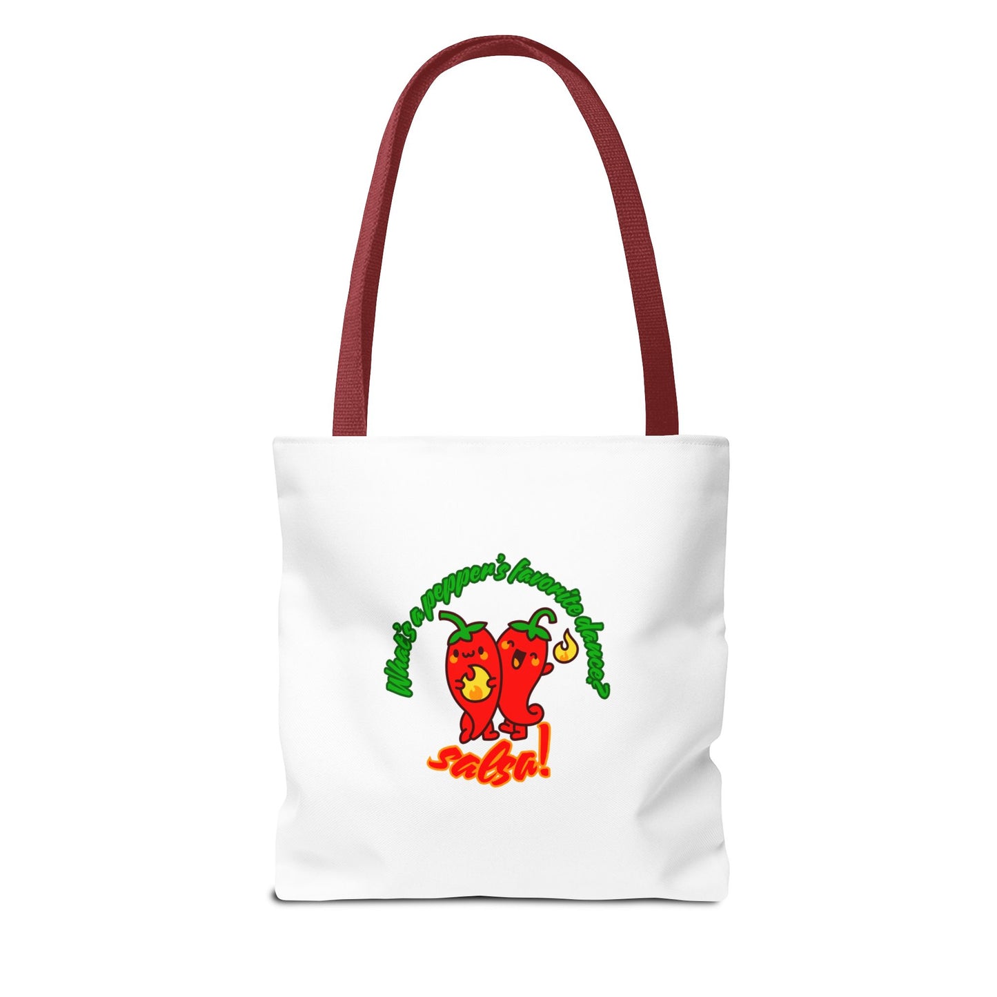 “What’s a Pepper’s Favorite Dance? Salsa!” Salsa Dance Pun Tote Bag – Funny Kawaii Pepper Graphic Canvas Bag for Dancers & Food Lovers
