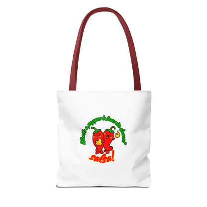“What’s a Pepper’s Favorite Dance? Salsa!” Salsa Dance Pun Tote Bag – Funny Kawaii Pepper Graphic Canvas Bag for Dancers & Food Lovers