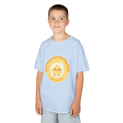 “What do you call a dancing chick? Poultry in Motion” Funny Chick Dance Tee for Kids – Cute Chicken Graphic - Youth Dance Pun T-Shirt