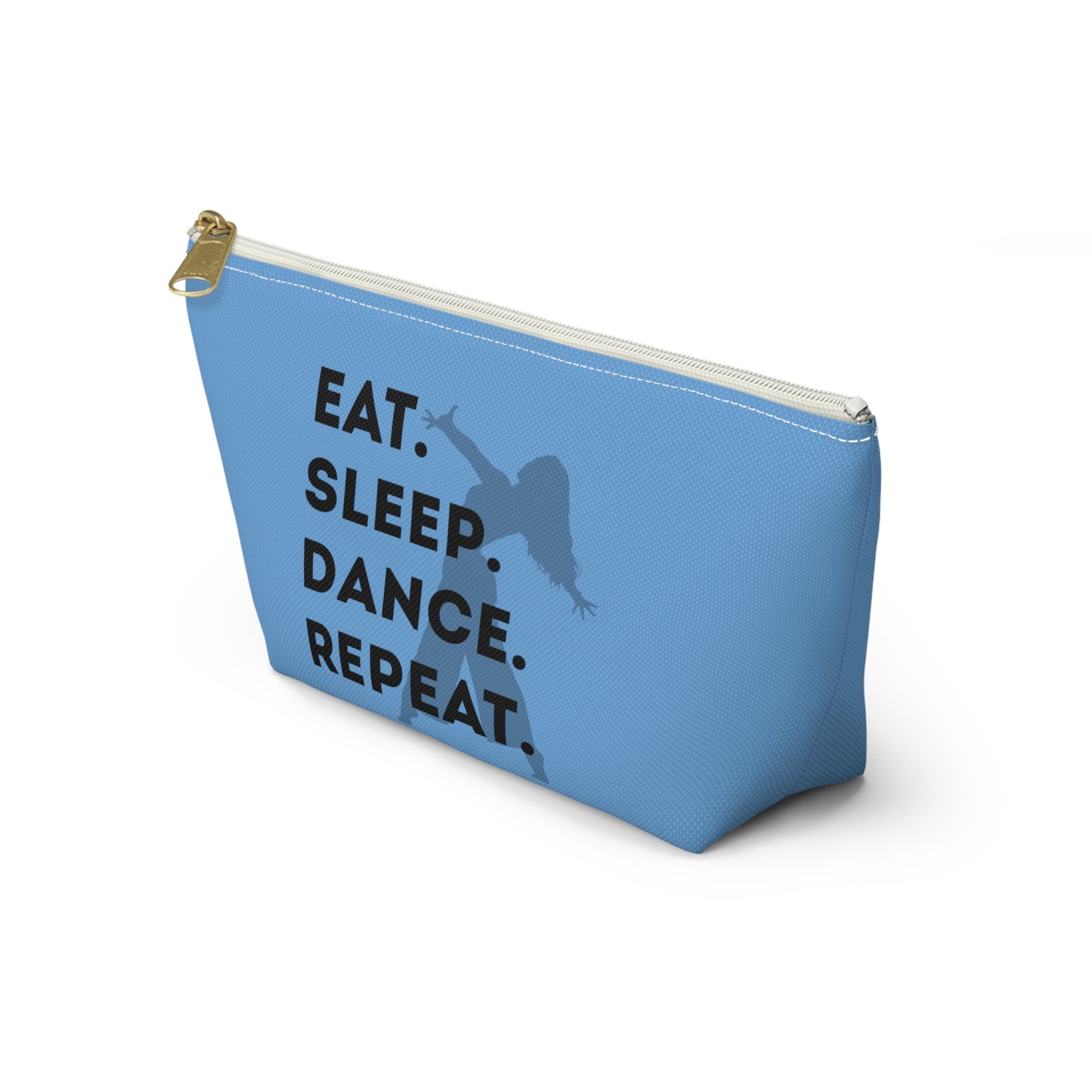 “Eat Sleep Dance Repeat” Makeup Bag – Bold Dancer Graphic – Dance-Themed Zipper Pouch for Cosmetics, Accessories & Travel Essentials