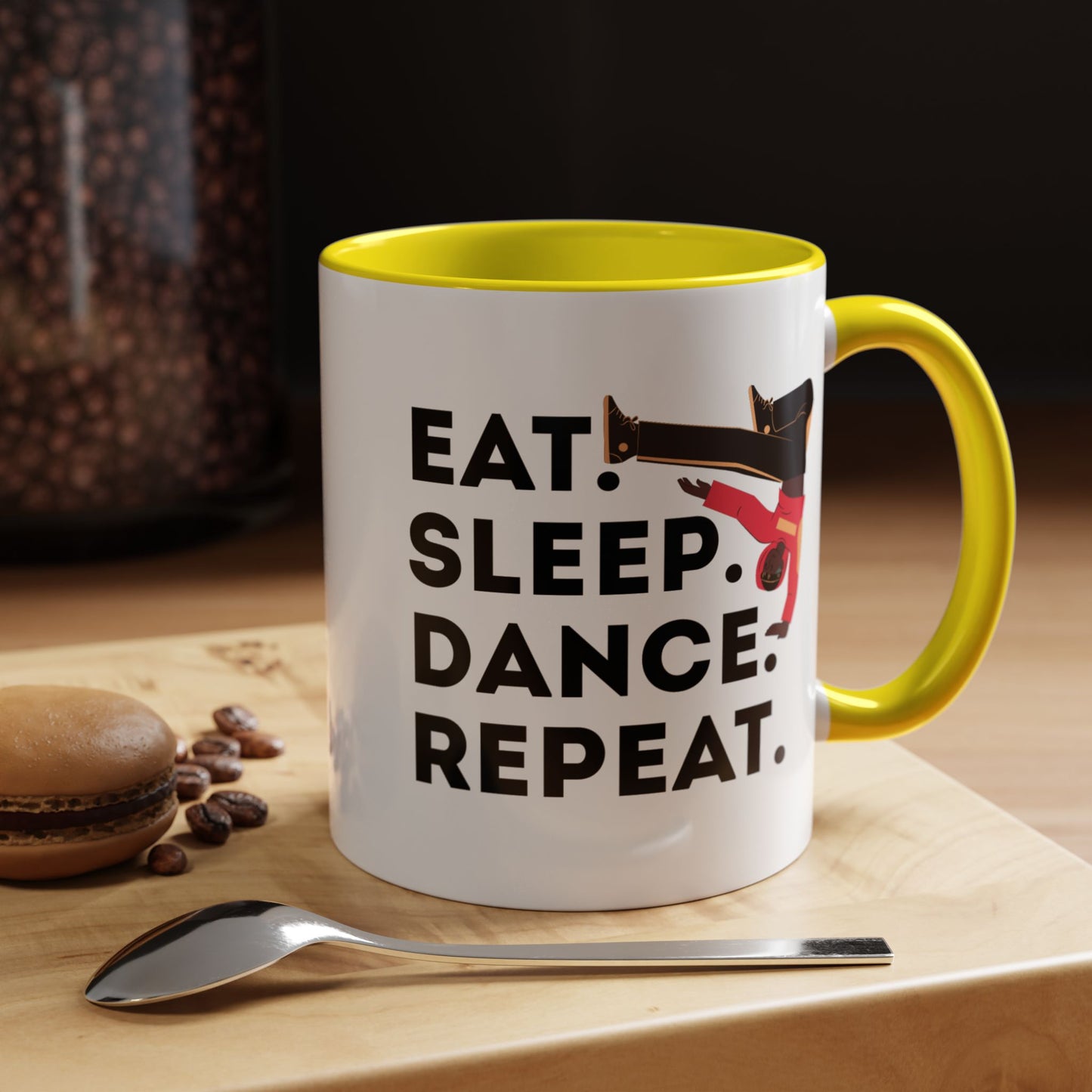 "Eat Sleep Dance Repeat" Accent Coffee Mug – Bold B-Boy Graphic Ceramic Mug for Hip Hop Dancers