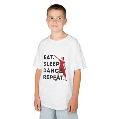 "Eat Sleep Dance Repeat” Youth Short Sleeve Tee – Bold Dancer Graphic Dance Shirt for Kids and Young Performers
