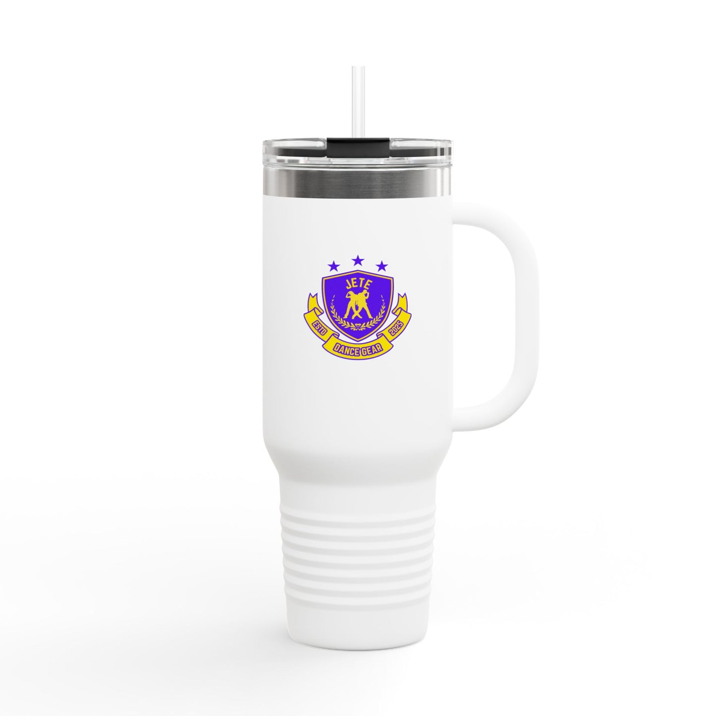 "Jeté Dance Gear Estd 2025" | 40oz Insulated Travel Mug with Collegiate-Inspired Graphic – Durable Stainless Steel Tumbler for Dancers & Dance Lovers