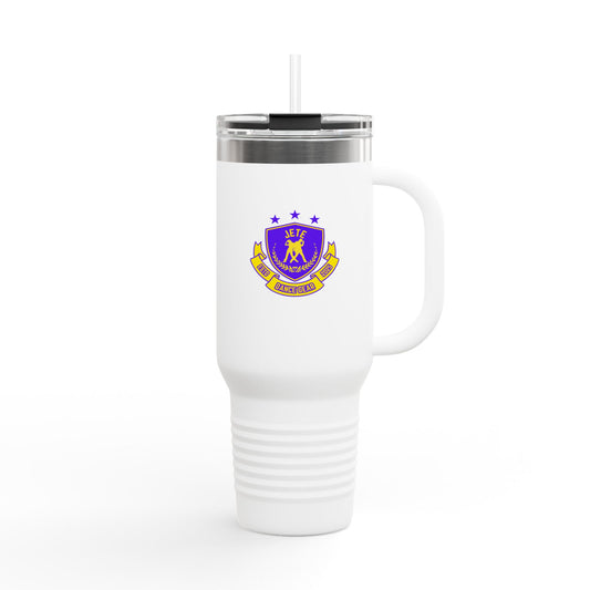"Jeté Dance Gear Estd 2025" | 40oz Insulated Travel Mug with Collegiate-Inspired Graphic – Durable Stainless Steel Tumbler for Dancers & Dance Lovers