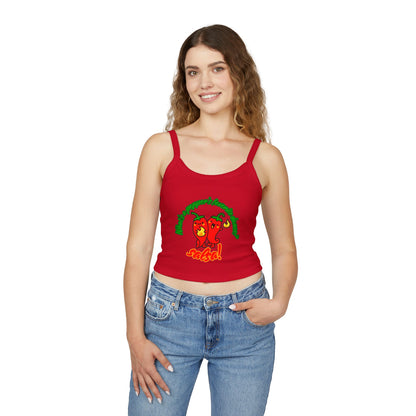 "What’s a Pepper’s Favorite Dance? Salsa!" Women’s Spaghetti Strap Tank Top – Cute Pepper Graphic | Funny Dance Pun Shirt for Dancers & Food Lovers