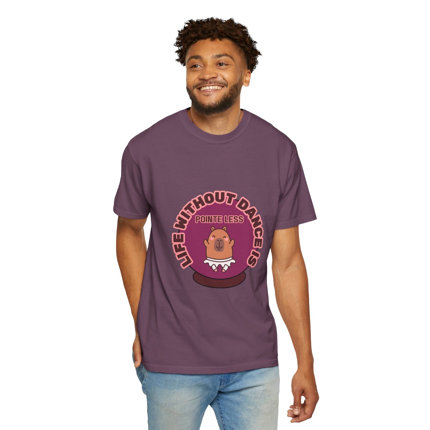 "Life Without Dance is Pointeless" Unisex Garment-Dyed T-Shirt – Cute Dancing Capybara Graphic Tee – Funny Dance Shirt for Animal Lovers & Performers