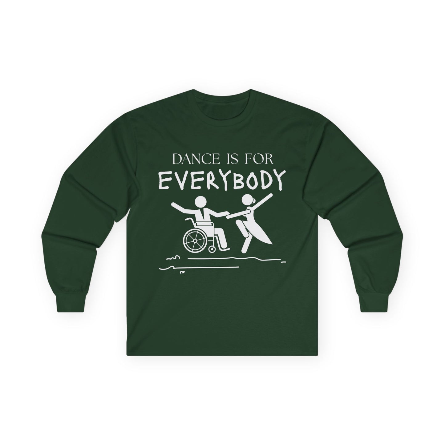 “Dance is for Everybody” Unisex Long Sleeve Tee – Inclusive Dance Shirt Promoting Diversity in Dance + Optional Name or Studio Personalization