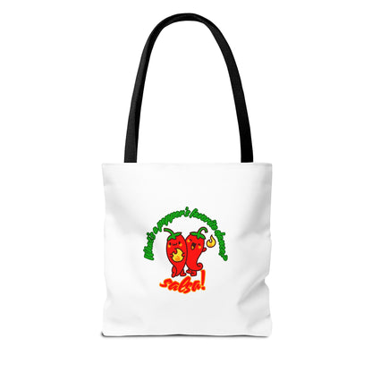 “What’s a Pepper’s Favorite Dance? Salsa!” Salsa Dance Pun Tote Bag – Funny Kawaii Pepper Graphic Canvas Bag for Dancers & Food Lovers