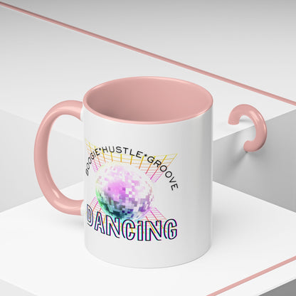 "Boogie, Hustle, Groove - Dancing" Disco Accent Coffee Mug – Fun Retro Dance Gift for Coffee Lovers