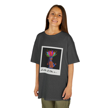 "Shake It Like a..." Youth Short Sleeve Tee – Carnival-Inspired Samba Dancer Graphic Dance Shirt for Kids