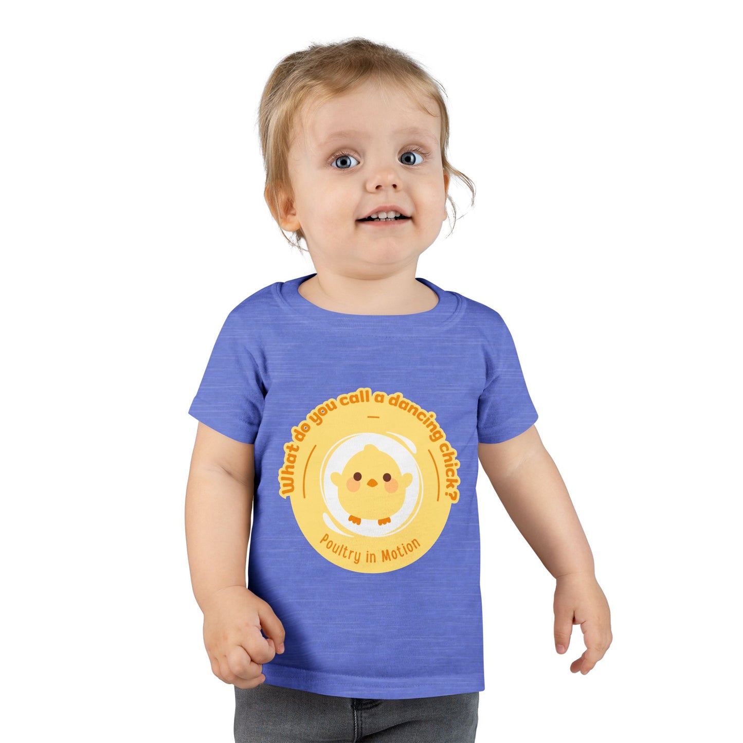 "What Do You Call a Dancing Chick? Poultry in Motion" Toddler Dance T-Shirt – Cute Chicken Graphic Short Sleeve Tee for Kids