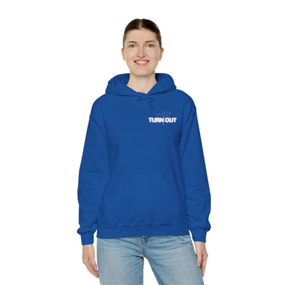 "Turn Out" Ballet Hoodie – Unisex Heavy Blend™ Hooded Sweatshirt with Front & Back Ballerina Graphics for Dancers