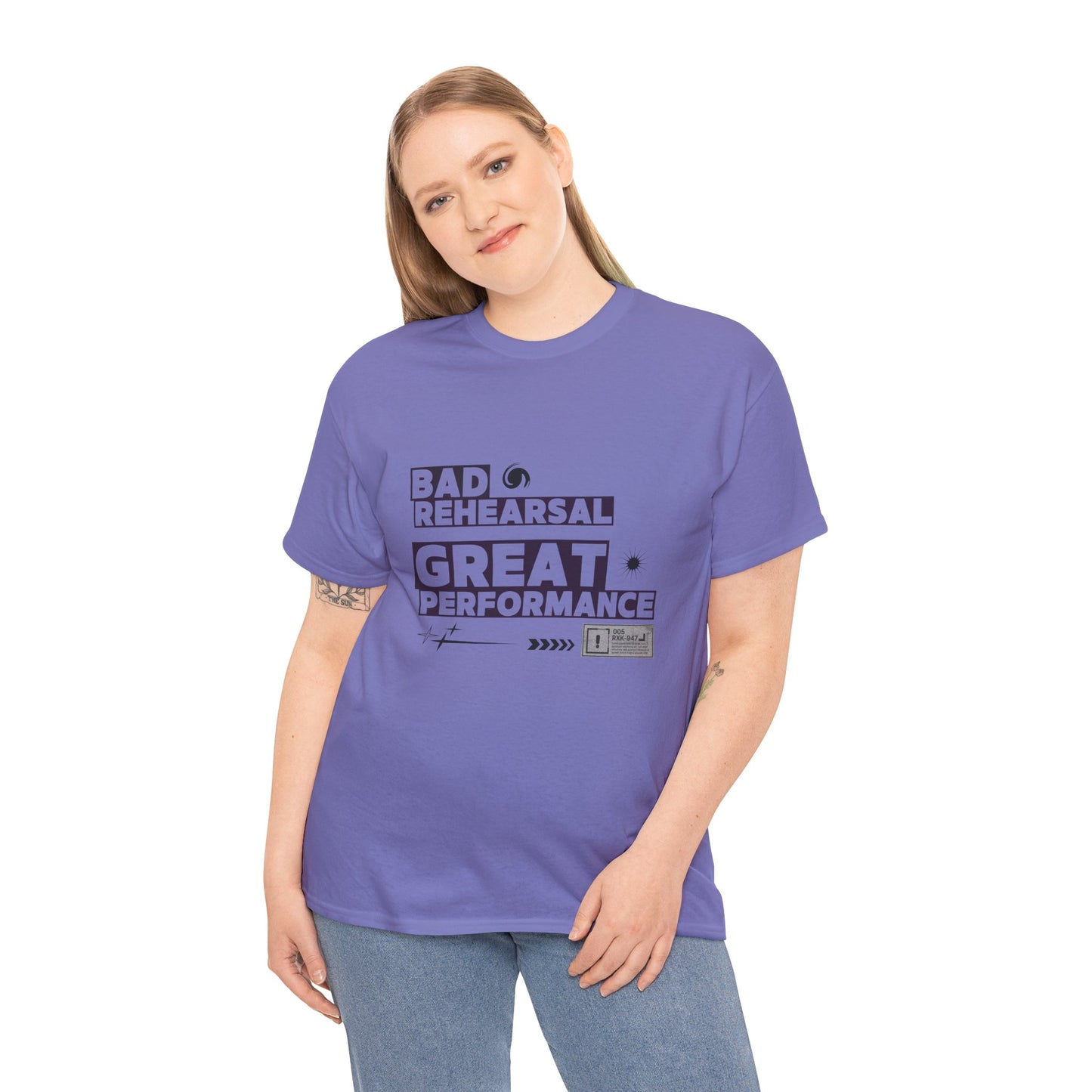 "Bad Rehearsal, Great Performance" Dance Quote Tee – Unisex Heavy Cotton T-Shirt with Streetwear-Inspired Graphic for Dancers