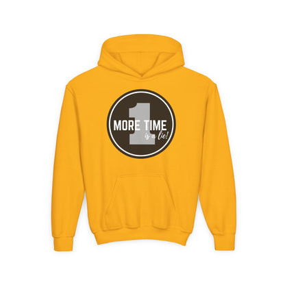 "One More Time Is a Lie" Youth Hooded Sweatshirt – Bold Dance Emblem Graphic Hoodie for Kids and Teens