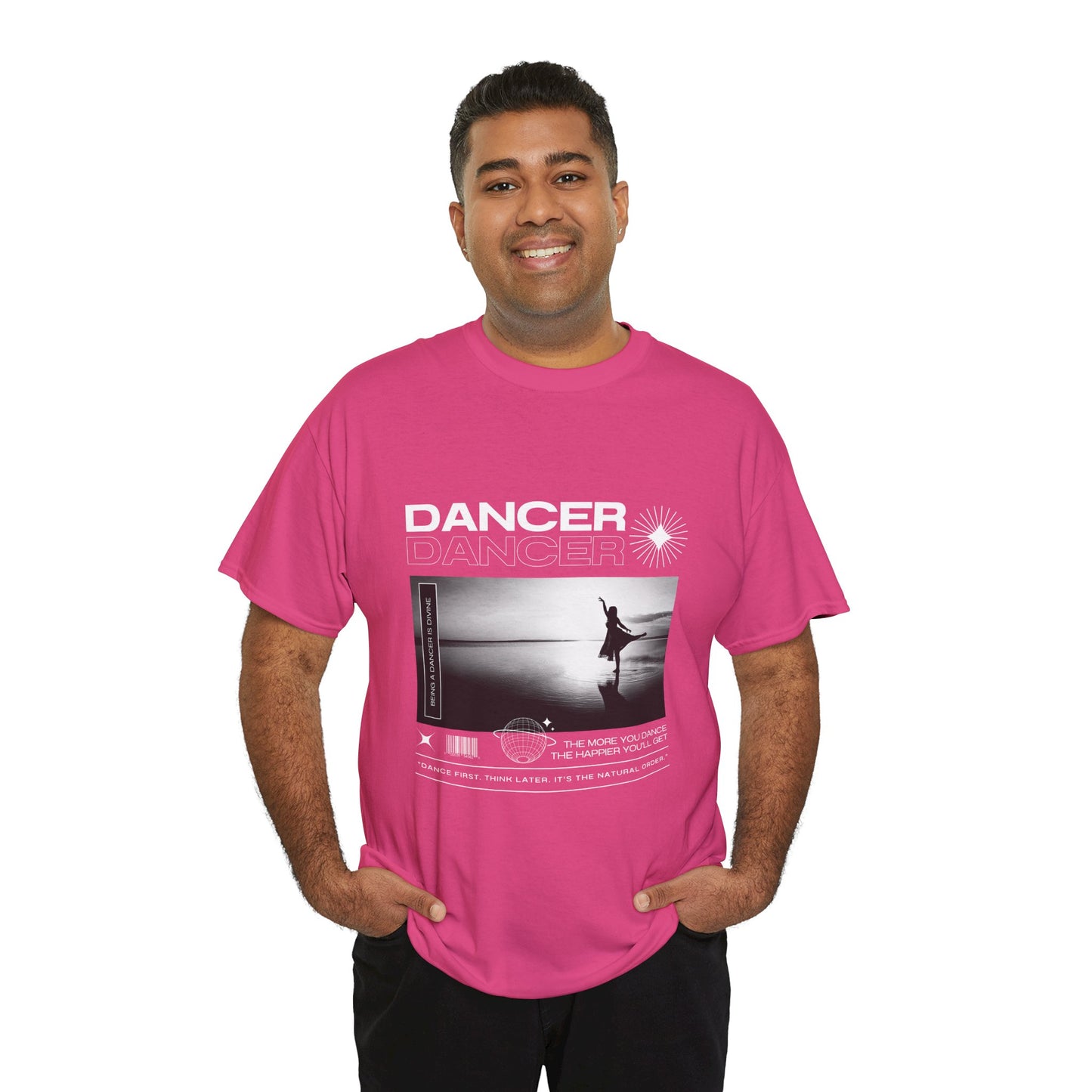 "Dancer" Arabesque Beach Scene Unisex Heavy Cotton Tee – Streetwear-Inspired Ballet Dance Graphic T-Shirt