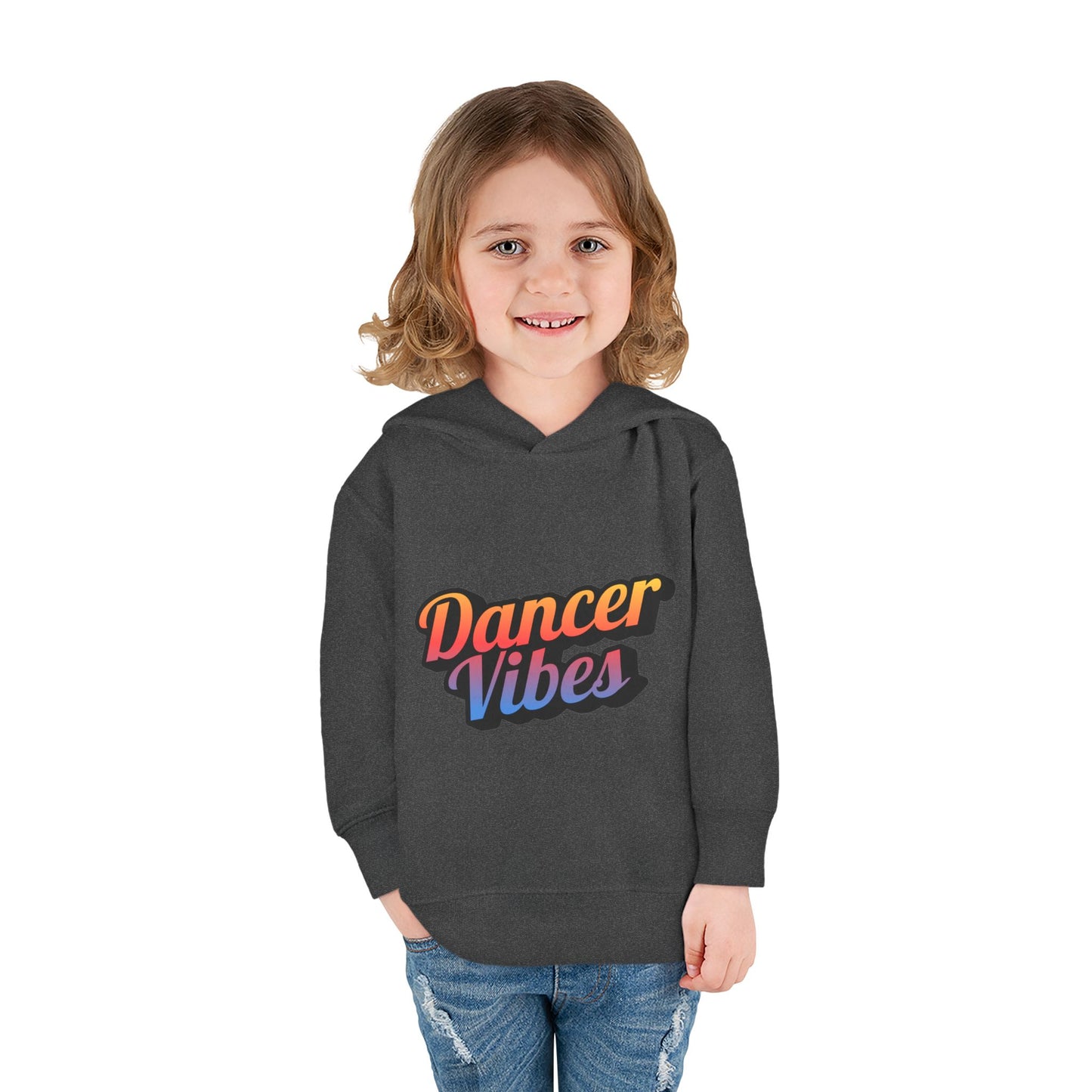 "Dancer Vibes" Toddler Pullover Hoodie – Colorful Dance-Themed Text Graphic Fleece Sweatshirt for Kids