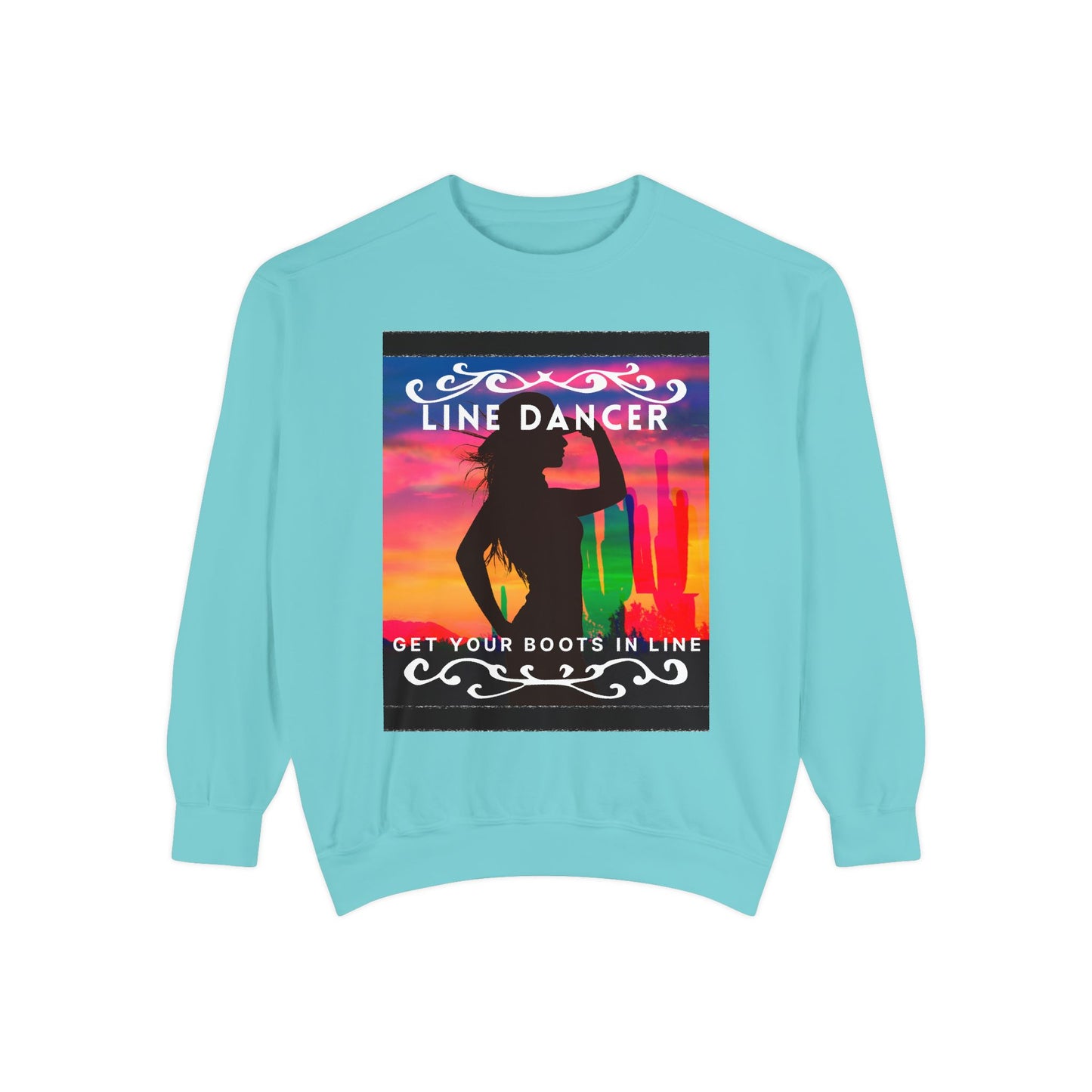 "Line Dancer, Get Your Boots in Line" Unisex Lightweight Crewneck Sweatshirt – Western Dance Graphic Pullover for Country Music & Boot Scootin’ Fans